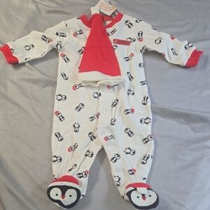 Carter's Red and White Penguin Footie One Piece